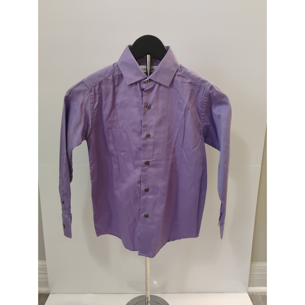 Calvin Klein‎ Boys Sateen Long Sleeve Button Down Dress Shirt Sz 8 Purple